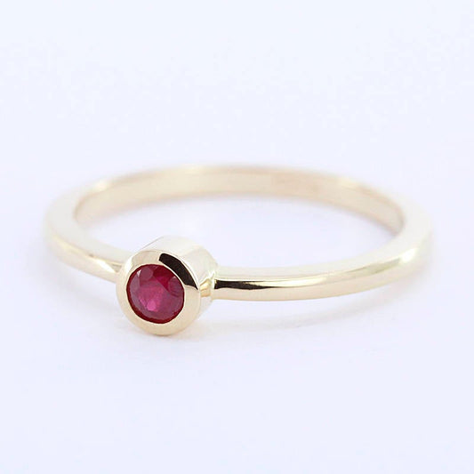 stackable engagement ring natural ruby 3 mm round bezel setting - NOOI JEWELRY