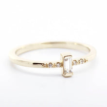 Load image into Gallery viewer, simple baguette ring with side stones | white topaz and diamond engagement ring - NOOI JEWELRY
