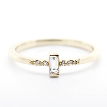 Load image into Gallery viewer, simple baguette ring with side stones | white topaz and diamond engagement ring - NOOI JEWELRY
