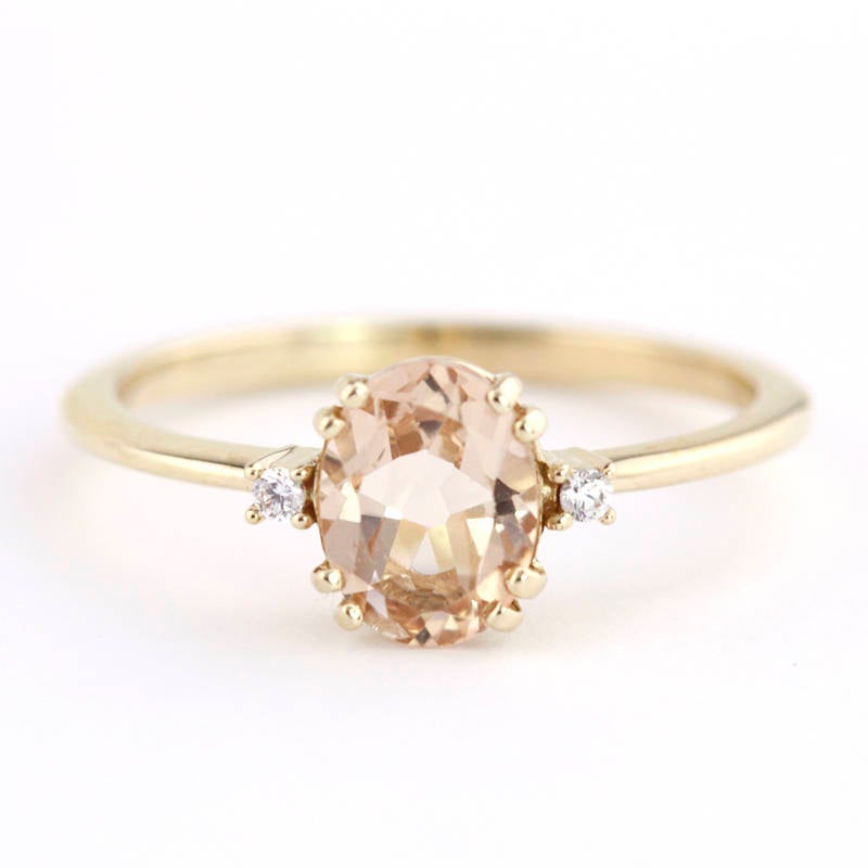 Oval morganite engagement ring simple, morganite engagement ring vintage - NOOI JEWELRY