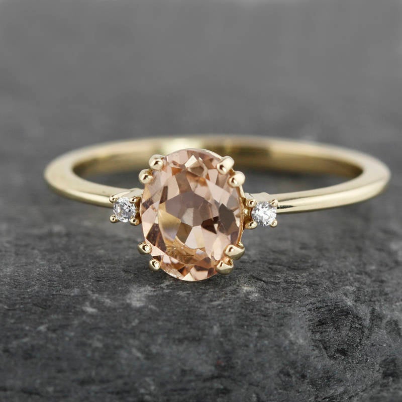 Oval morganite engagement ring simple, morganite engagement ring vintage - NOOI JEWELRY
