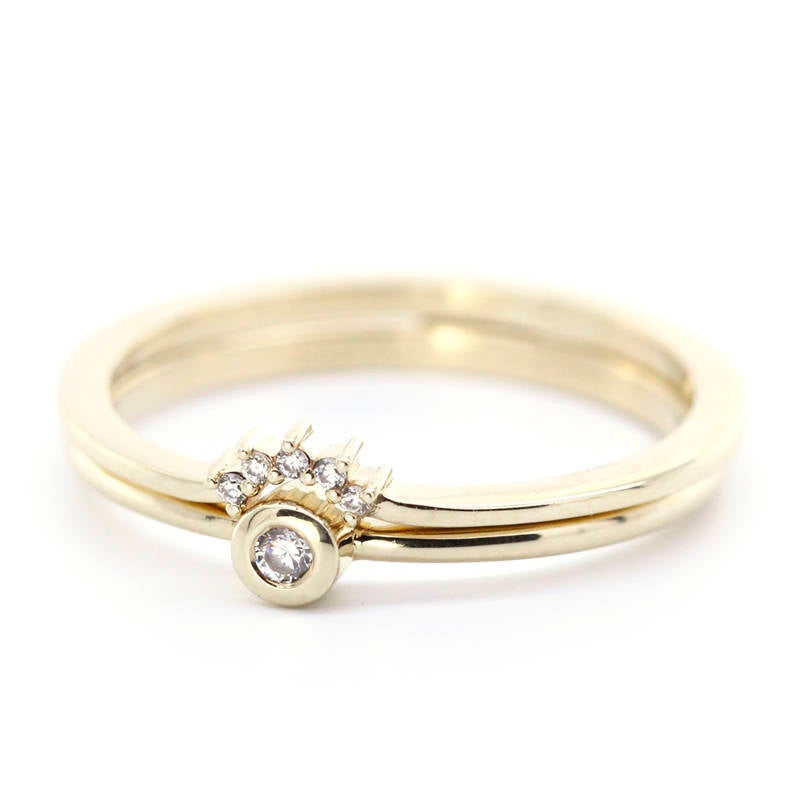 Engagement Ring, Diamond Ring, Stackable Ring, Thin Modern Ring, curved wedding band, Dainty Gold Ring, Minimalist Ring, Gold Ring, simple - NOOI JEWELRY
