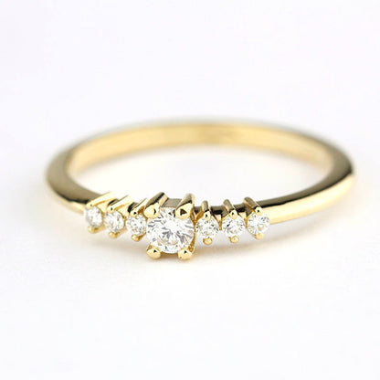 Round diamond engagement ring side stones | Diamond rings modern simple - NOOI JEWELRY
