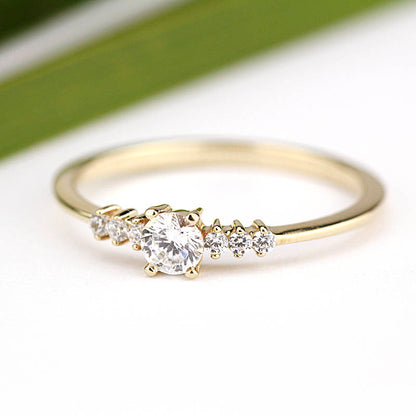 Round diamond engagement ring side stones thin band | Diamond rings modern simple - NOOI JEWELRY