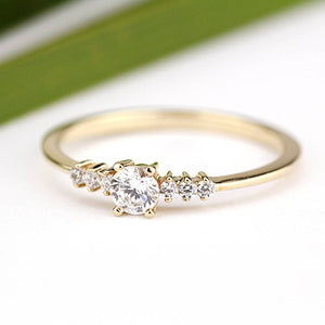 Round diamond engagement ring side stones thin band | Diamond rings modern simple - NOOI JEWELRY