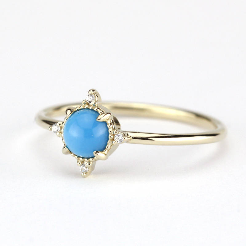 Turquoise and diamond ring, mini cluster ring diamond and turquoise - NOOI JEWELRY