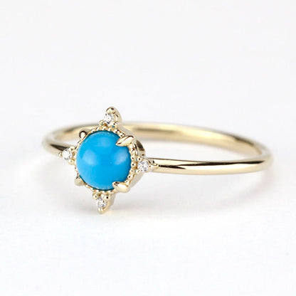 Turquoise and diamond ring, mini cluster ring diamond and turquoise - NOOI JEWELRY