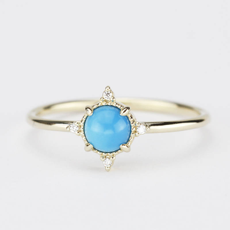 Turquoise and diamond ring, mini cluster ring diamond and turquoise - NOOI JEWELRY