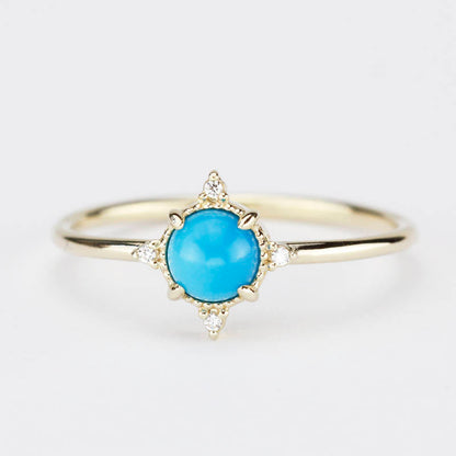 Turquoise and diamond ring, mini cluster ring diamond and turquoise - NOOI JEWELRY