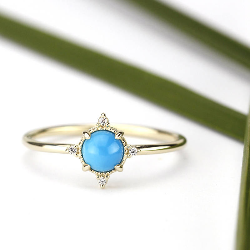Turquoise and diamond ring, mini cluster ring diamond and turquoise - NOOI JEWELRY