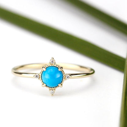 Turquoise and diamond ring, mini cluster ring diamond and turquoise - NOOI JEWELRY