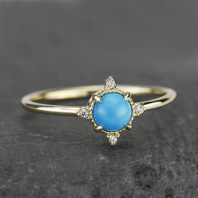 Turquoise and diamond ring, mini cluster ring diamond and turquoise - NOOI JEWELRY