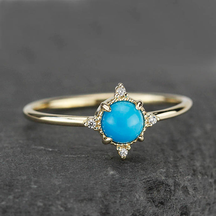 Turquoise and diamond ring, mini cluster ring diamond and turquoise - NOOI JEWELRY