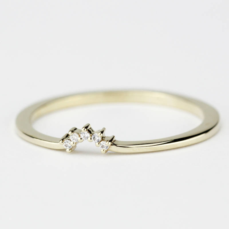Diamond Wedding Band, Curved Diamond Wedding Band 18K Gold, Crown Wedding Ring, Nesting Rings, Curved Diamond Band, Wedding Ring Set - NOOI JEWELRY