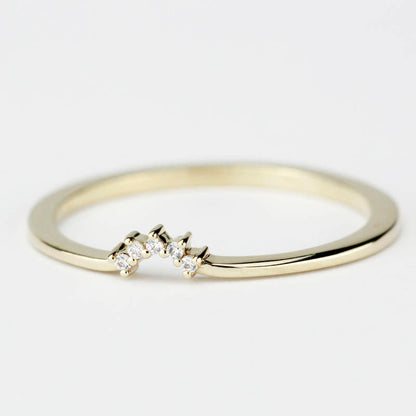 Diamond Wedding Band, Curved Diamond Wedding Band 18K Gold, Crown Wedding Ring, Nesting Rings, Curved Diamond Band, Wedding Ring Set - NOOI JEWELRY
