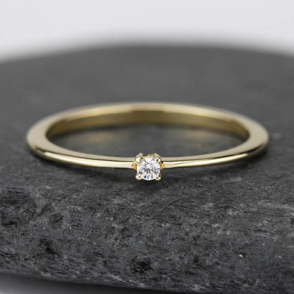Diamond Ring 18K Gold Diamond Ring, April Birthstone Ring, Delicate Gold Ring Dainty Ring | R 145WD - NOOI JEWELRY