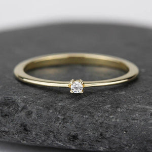 Diamond Ring 18K Gold Diamond Ring, April Birthstone Ring, Delicate Gold Ring Dainty Ring | R 145WD - NOOI JEWELRY