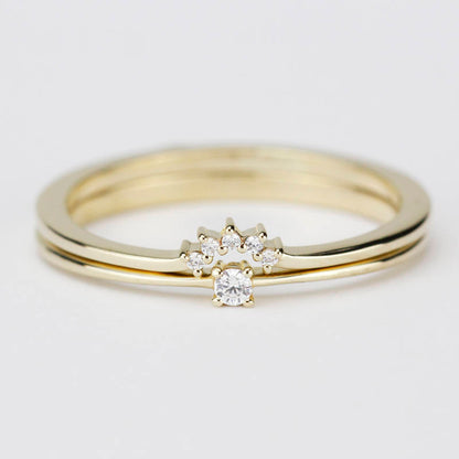 Diamond Engagement Ring, wedding band curved, Solitaire Diamond Ring, Wedding Ring Set, Diamond Ring, White Diamond Wedding Ring - NOOI JEWELRY