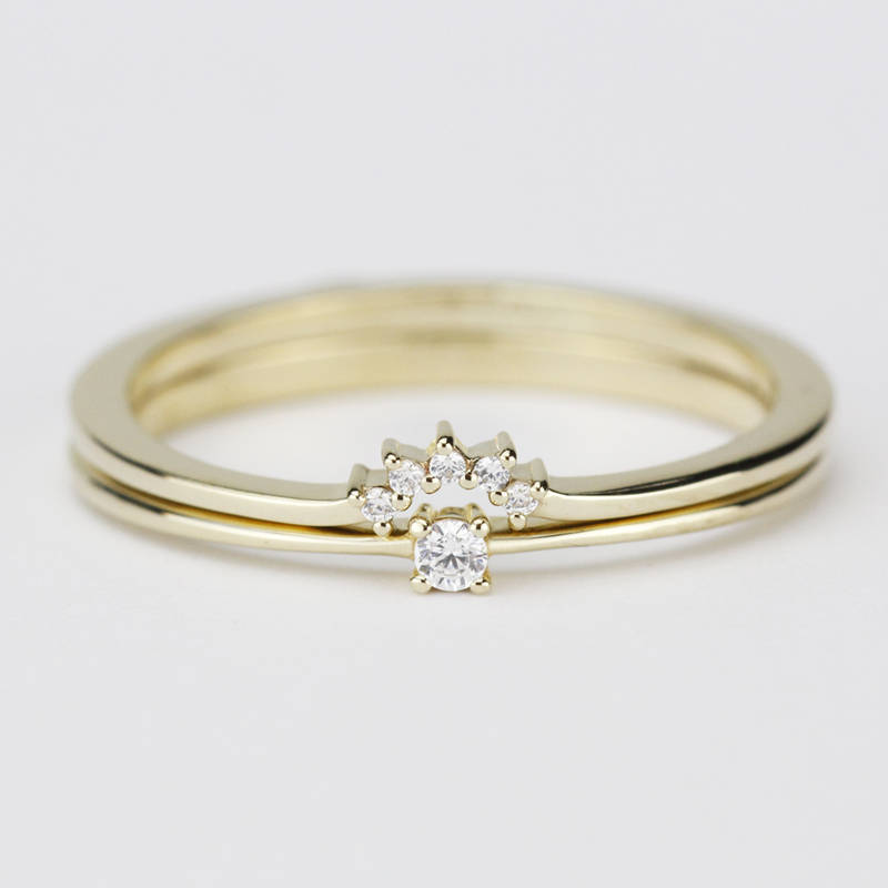 Diamond Engagement Ring, wedding band curved, Solitaire Diamond Ring, Wedding Ring Set, Diamond Ring, White Diamond Wedding Ring - NOOI JEWELRY