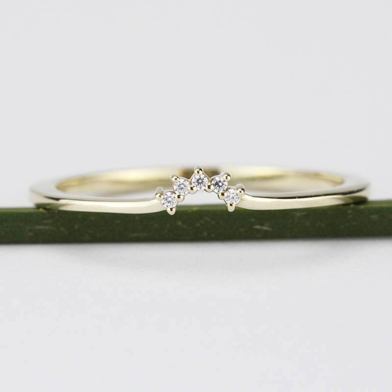 Diamond Engagement Ring, wedding band curved, Solitaire Diamond Ring, Wedding Ring Set, Diamond Ring, White Diamond Wedding Ring - NOOI JEWELRY