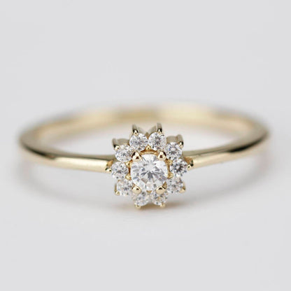 Round diamond halo engagement ring simple | Round engagement ring with halo vintage unique - NOOI JEWELRY