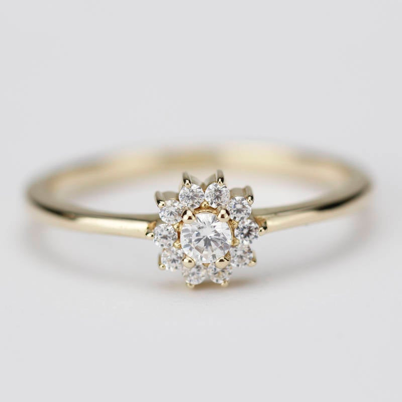 Round diamond halo engagement ring simple | Round engagement ring with halo vintage unique - NOOI JEWELRY