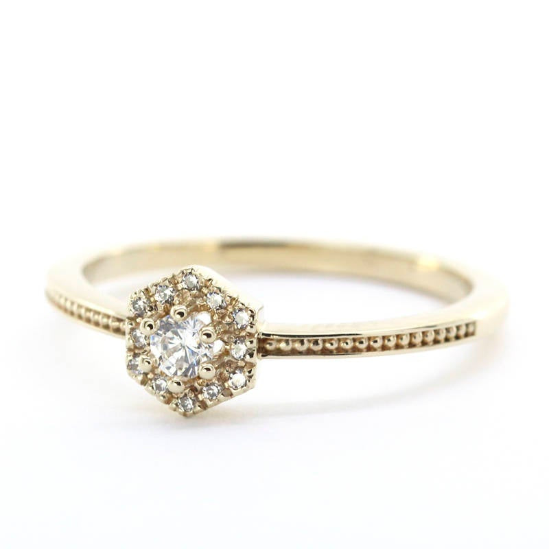 Hexagonal halo engagement ring | diamond engagement rings hexagon - NOOI JEWELRY