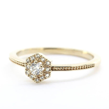 Hexagonal halo engagement ring | diamond engagement rings hexagon - NOOI JEWELRY