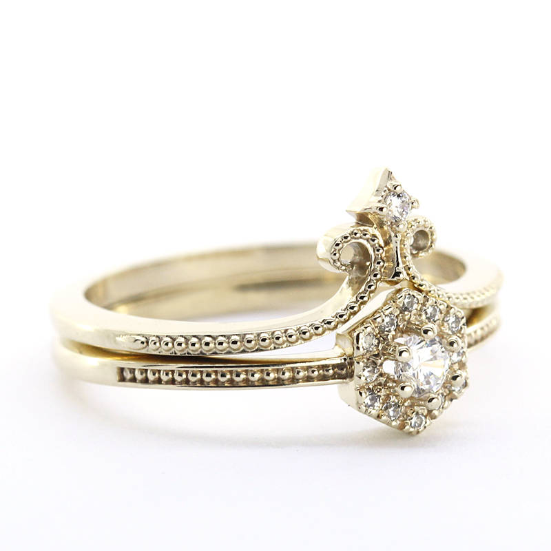 hexagonal ring, wedding band curved, engagement ring, Diamond Engagement Ring, Diamond Ring, Wedding Ring Set, Diamond, Wedding Ring - NOOI JEWELRY