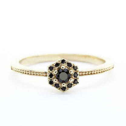hexagonal engagement ring, Black diamond ring, Promise Ring, cluster Ring, Halo Diamond Ring, Cluster Ring  black   Diamonds, cluster ring - NOOI JEWELRY