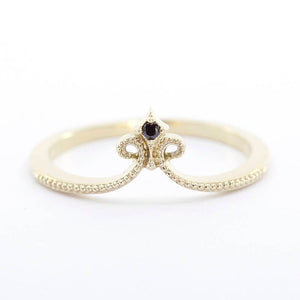diamond wedding ring, 18K curved wedding band, curved ring 18K gold, crown wedding ring, wedding ring set, wedding band black diamond - NOOI JEWELRY