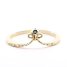 Load image into Gallery viewer, diamond wedding ring, 18K curved wedding band, curved ring 18K gold, crown wedding ring, wedding ring set, wedding band black diamond - NOOI JEWELRY
