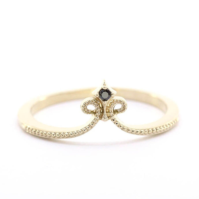 diamond wedding ring, 18K curved wedding band, curved ring 18K gold, crown wedding ring, wedding ring set, wedding band black diamond - NOOI JEWELRY
