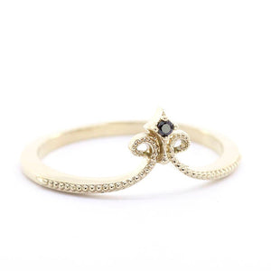 diamond wedding ring, 18K curved wedding band, curved ring 18K gold, crown wedding ring, wedding ring set, wedding band black diamond - NOOI JEWELRY