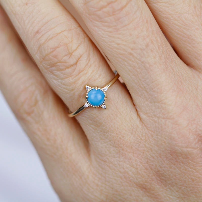 Turquoise and diamond ring, mini cluster ring diamond and turquoise - NOOI JEWELRY