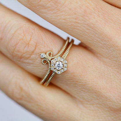 hexagonal ring, wedding band curved, engagement ring, Diamond Engagement Ring, Diamond Ring, Wedding Ring Set, Diamond, Wedding Ring - NOOI JEWELRY