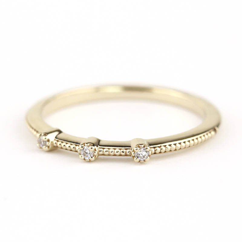 Three stones wedding band simple | Filigree wedding band - NOOI JEWELRY