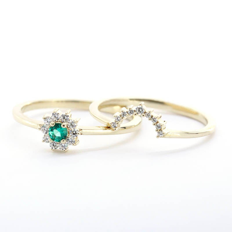 emerald ring engagement, emerald rings, emerald stacking ring, cluster ring engagement, engagement ring, crown wedding ring, wedding ring - NOOI JEWELRY