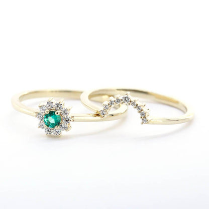 emerald ring engagement, emerald rings, emerald stacking ring, cluster ring engagement, engagement ring, crown wedding ring, wedding ring - NOOI JEWELRY