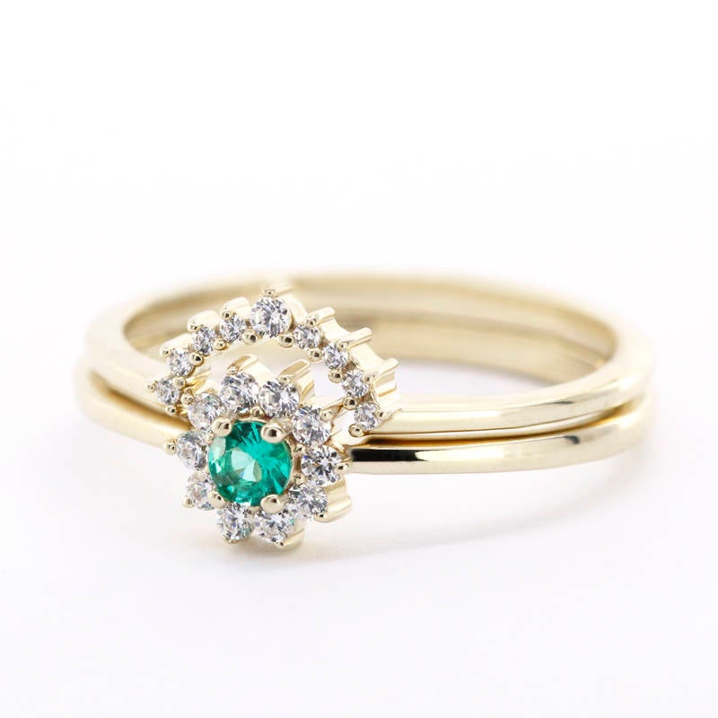 emerald ring engagement, emerald rings, emerald stacking ring, cluster ring engagement, engagement ring, crown wedding ring, wedding ring - NOOI JEWELRY
