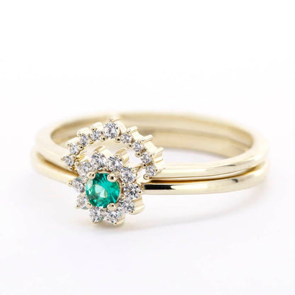 emerald ring engagement, emerald rings, emerald stacking ring, cluster ring engagement, engagement ring, crown wedding ring, wedding ring - NOOI JEWELRY