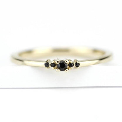 Cluster ring, Black diamond Engagement Ring, Dainty Engagement Ring, simple ring, symmetric Ring, thin ring, Delicate, Minimal Ring - NOOI JEWELRY