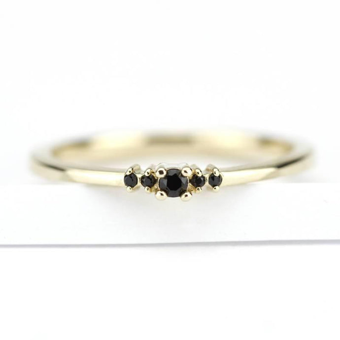 Cluster ring, Black diamond Engagement Ring, Dainty Engagement Ring, simple ring, symmetric Ring, thin ring, Delicate, Minimal Ring - NOOI JEWELRY