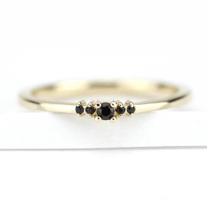 Cluster ring, Black diamond Engagement Ring, Dainty Engagement Ring, simple ring, symmetric Ring, thin ring, Delicate, Minimal Ring - NOOI JEWELRY