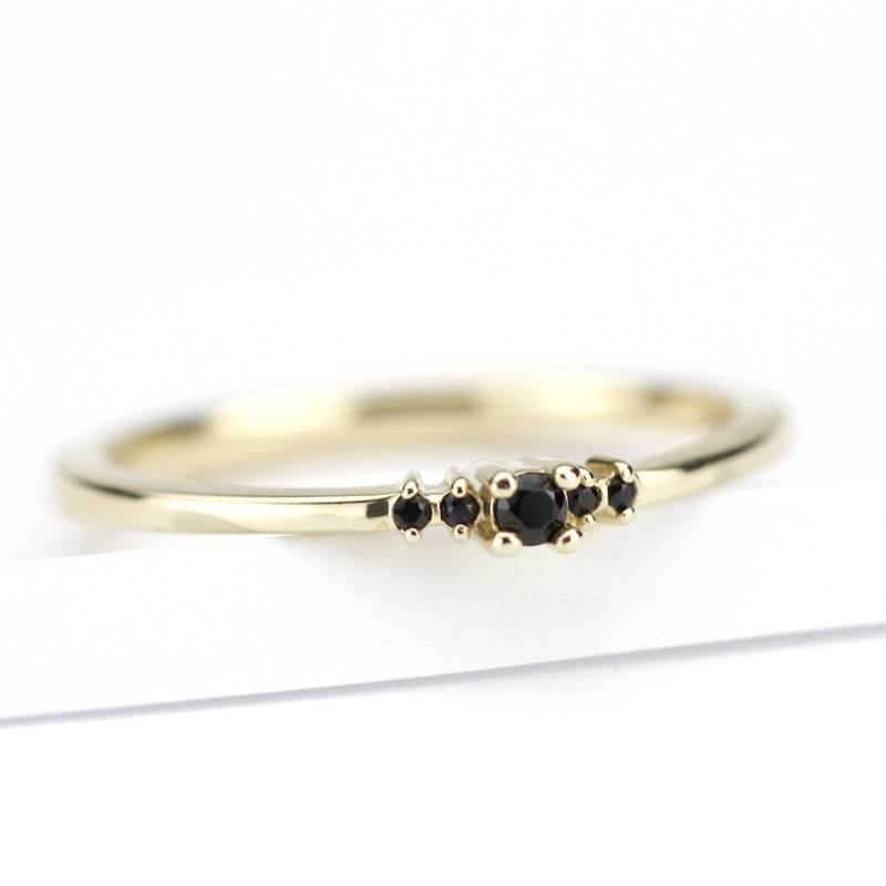 Cluster ring, Black diamond Engagement Ring, Dainty Engagement Ring, simple ring, symmetric Ring, thin ring, Delicate, Minimal Ring - NOOI JEWELRY