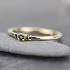 Cluster ring, Black diamond Engagement Ring, Dainty Engagement Ring, simple ring, symmetric Ring, thin ring, Delicate, Minimal Ring - NOOI JEWELRY