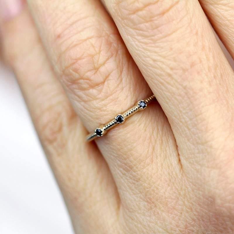 Cluster ring, Engagement Ring, delicate diamond ring, round engagement Ring, Symmetric Ring, Delicate Ring, black diamond ring - NOOI JEWELRY