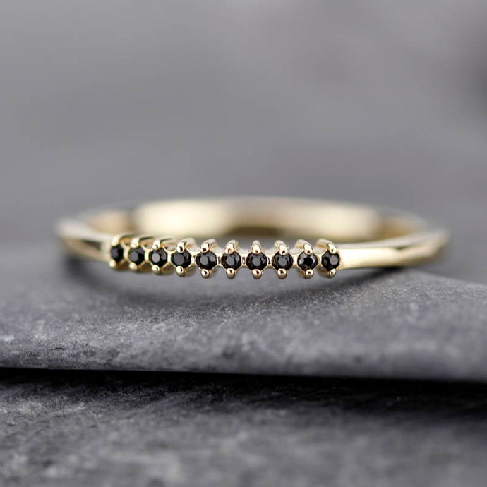 half eternity ring, eternity ring diamonds, black diamond ring, half eternity black diamonds, black diamonds eternity, wedding band diamonds - NOOI JEWELRY