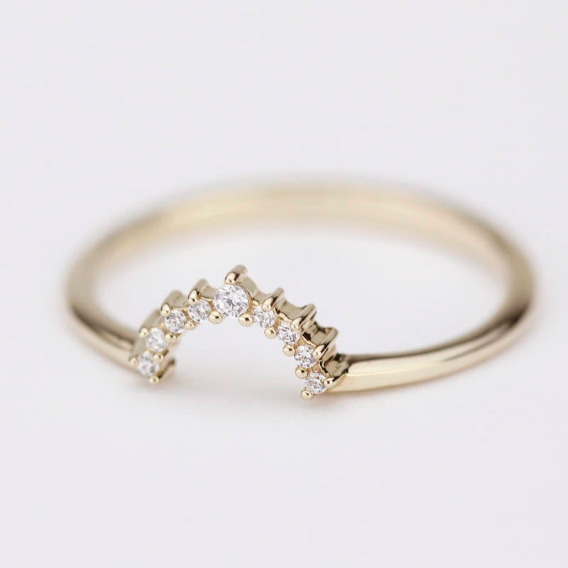 engagement ring, Diamond Wedding Band, Curved Wedding ring diamond | R188WB - NOOI JEWELRY
