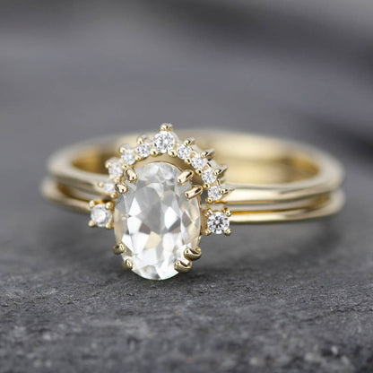 engagement ring, cluster ring, minimal ring, white diamonds, wedding ring diamonds, white topaz ring, oval engagement ring, delicate ring - NOOI JEWELRY